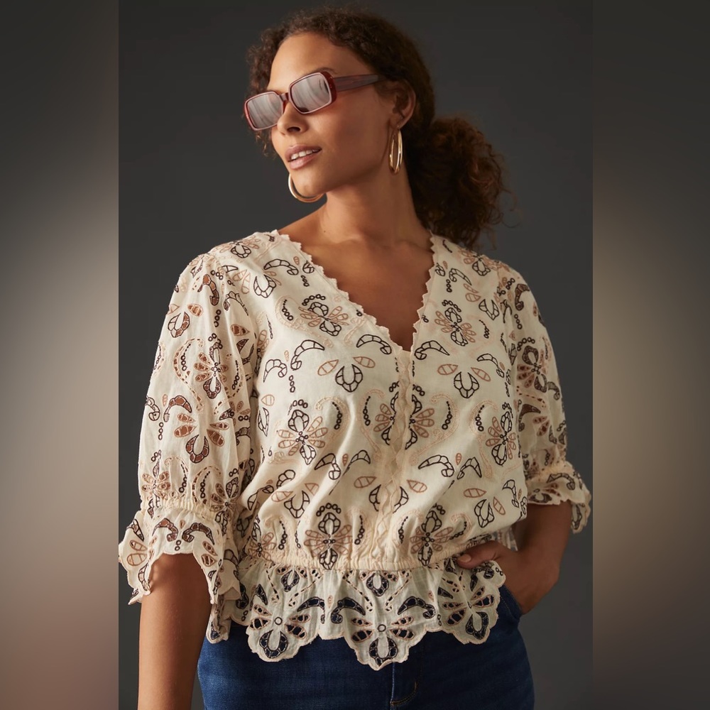 Anthropologie Peasant Eyelet Top